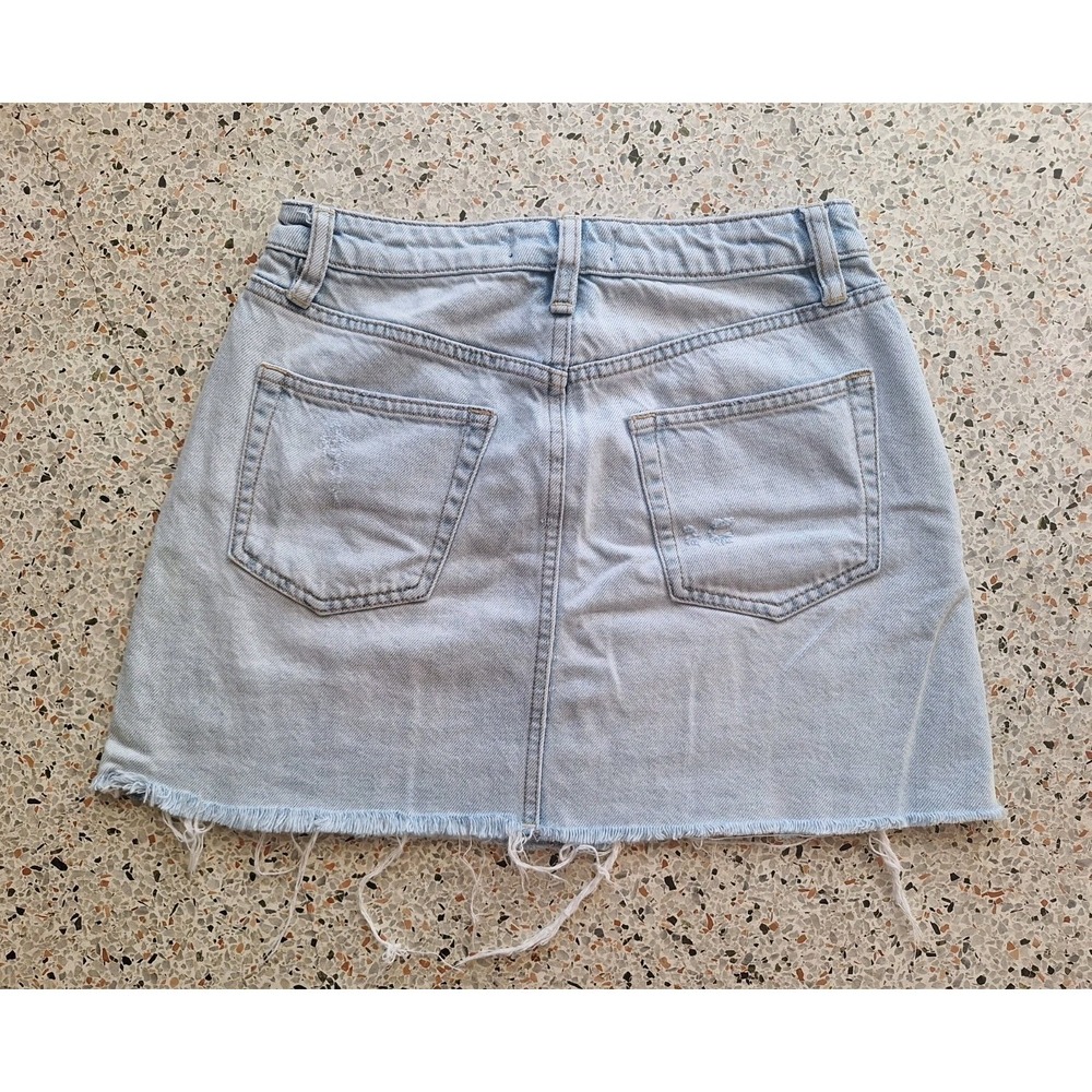 Free People Denim A-Line Mini Frayed Hem Distressed Skirk - Picture 5 of 6